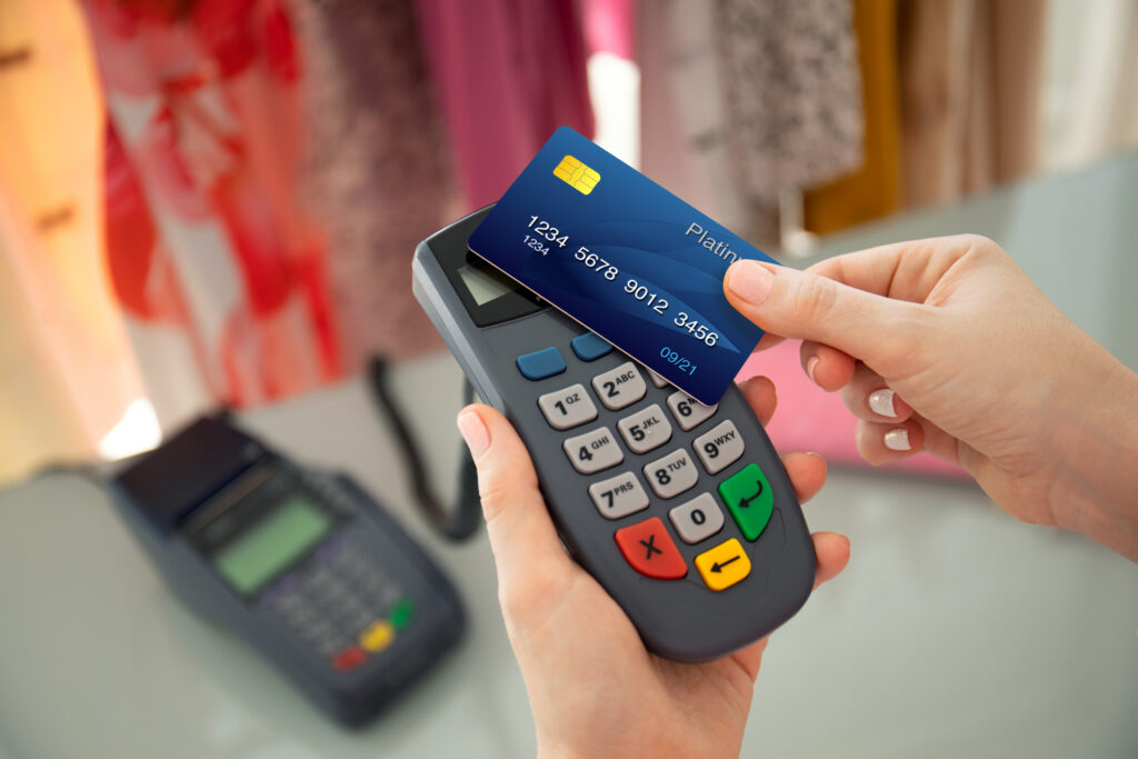 Retail Point-of-Sale Terminals Market Size, Share & Trends Analysis Report By Product (Fixed POS Terminals, Mobile POS Terminals), By Component, By Deployment, By Application, By Region, And Segment Forecasts, 2023 - 2030 3 Card inserted into reader; payment processing; clothing store.